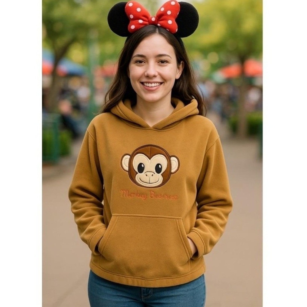 Changes Hoodie Womens S Petite Monkey Business Ears Monkey Logo Sweatshirt